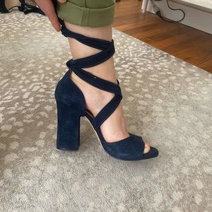 Karl Lagerfeld navy blue suede lace up heels